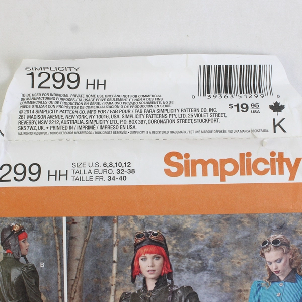 Simplicity Arkivestry 1299 Steam Punk Costumes Women's Size HH (6,8,10,12) 2014