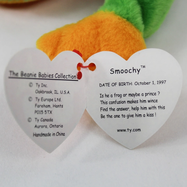 TY Beanie Babies Smoochy 1997 Green Frog With Tag Plush Doll Toy