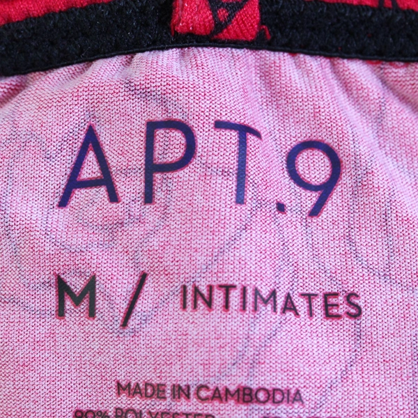 Apt. 9 Intimates Red Rose Pattern Slip Dress Black Lace Trim Women's Medium