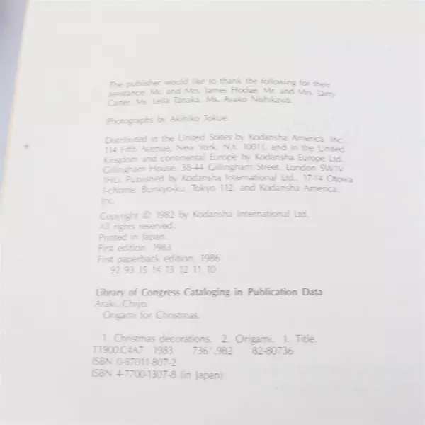 Origami for Christmas by Chiyo Araki Paperback 1987