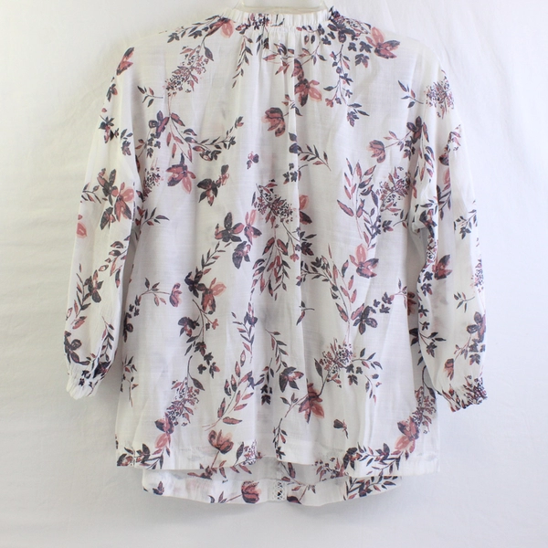 Como Blu Pink Floral Print Sheer White 3/4-Sleeve Blouse Women's Large