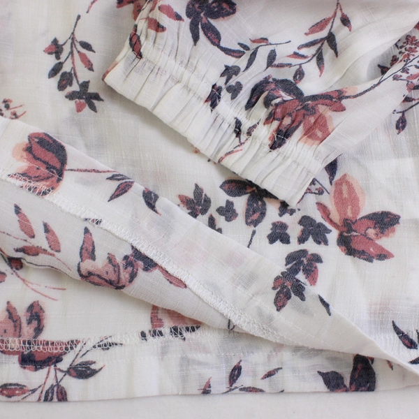 Como Blu Pink Floral Print Sheer White 3/4-Sleeve Blouse Women's Large