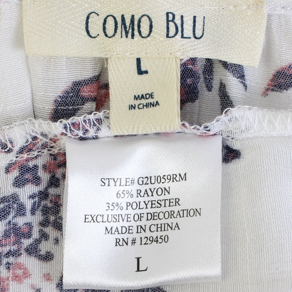 Como Blu Pink Floral Print Sheer White 3/4-Sleeve Blouse Women's Large