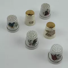 Set of 6 Ceramic Butterfly And Ladybug Thimbles White With Gold Trim