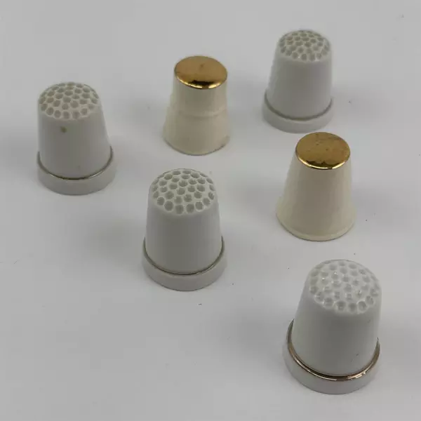 Set of 6 Ceramic Butterfly And Ladybug Thimbles White With Gold Trim