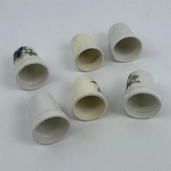 Set of 6 Ceramic Butterfly And Ladybug Thimbles White With Gold Trim