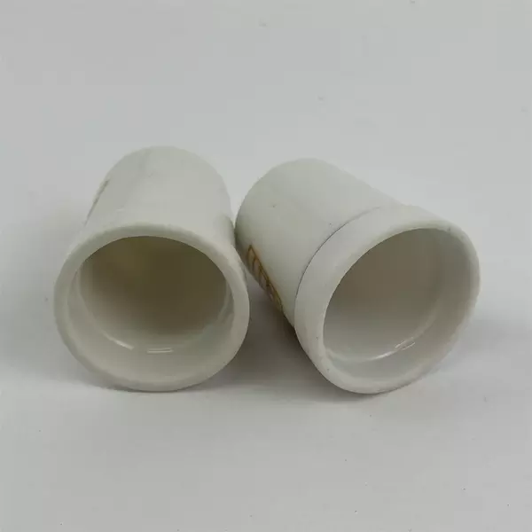 2 Vtg Ceramic Musical Instrument Thimbles Trumpet French Horn White Gold Trim