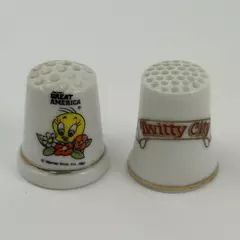 2 Vintage Tweety Bird Ceramic Porcelain Sewing Thimbles