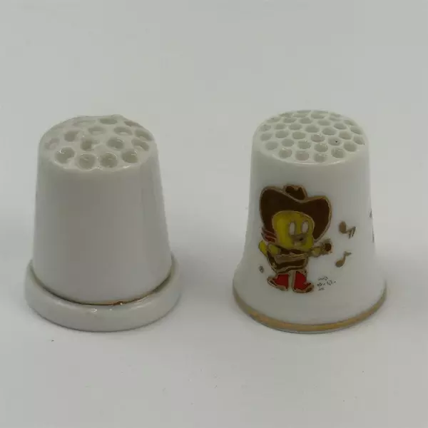 2 Vintage Tweety Bird Ceramic Porcelain Sewing Thimbles
