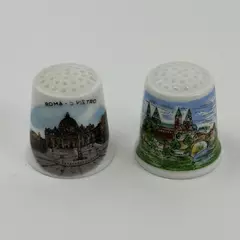 2 Hand Painted European Travel Souvenir Ceramic Thimbles Rome Germany