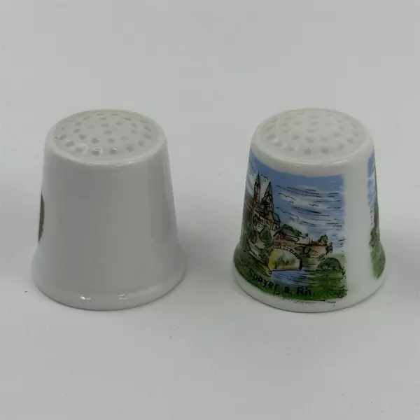 2 Hand Painted European Travel Souvenir Ceramic Thimbles Rome Germany