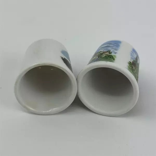 2 Hand Painted European Travel Souvenir Ceramic Thimbles Rome Germany
