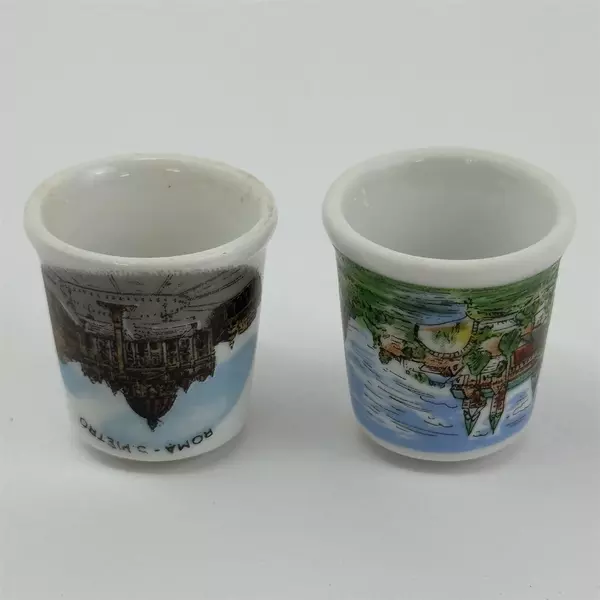 2 Hand Painted European Travel Souvenir Ceramic Thimbles Rome Germany