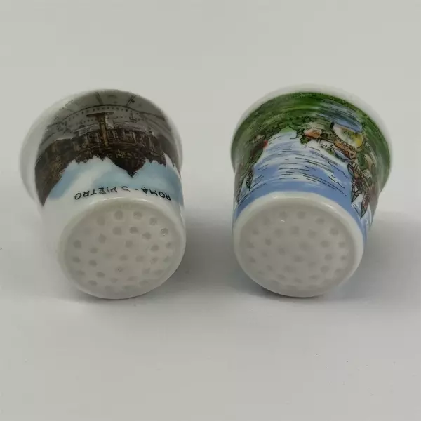 2 Hand Painted European Travel Souvenir Ceramic Thimbles Rome Germany