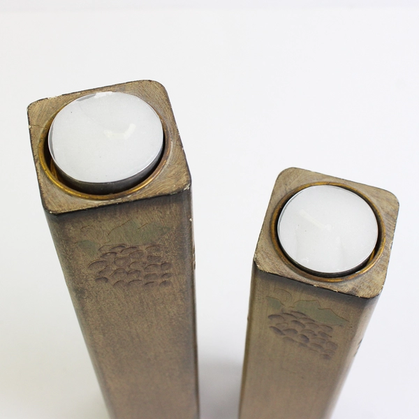 Lot of 2 Wooden Tea Light Candle Holders w/ Decorative Painted Grapes Design