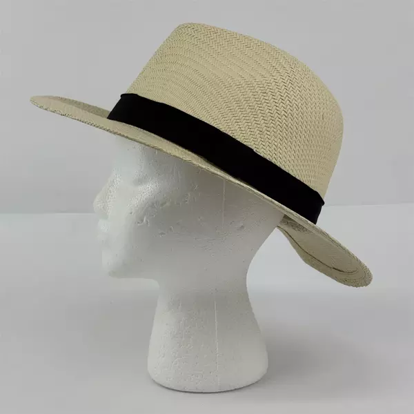 Handmade Men's 100% Genuine Toquilla Straw Hat Black Band Made in Ecuador Size L