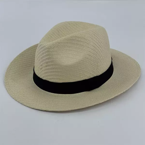 Handmade Men's 100% Genuine Toquilla Straw Hat Black Band Made in Ecuador Size L