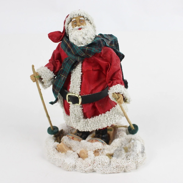 Christmas Santa Skiing Figurine Made with Fabric Mache and Resin