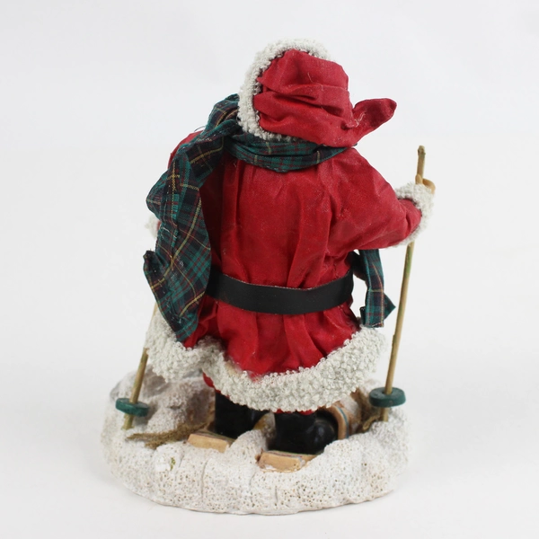 Christmas Santa Skiing Figurine Made with Fabric Mache and Resin