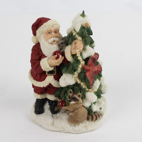 Unbranded Santa and Christmas Tree with Critters Resin Figurine 6in 