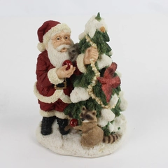 Unbranded Santa and Christmas Tree with Critters Resin Figurine 6in 