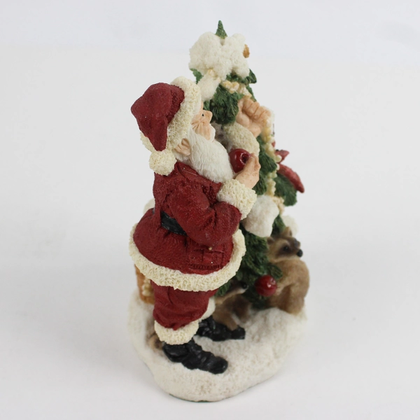 Unbranded Santa and Christmas Tree with Critters Resin Figurine 6in 