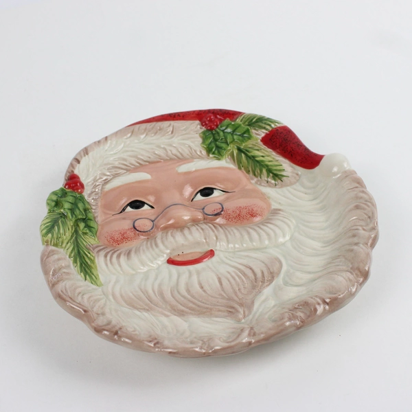 Unbranded Ceramic Santa Face Cookie Plate 9" x 8 1/2"