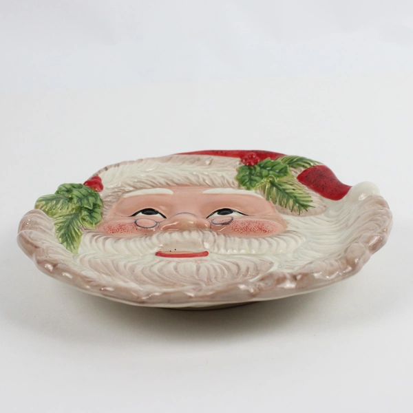 Unbranded Ceramic Santa Face Cookie Plate 9" x 8 1/2"