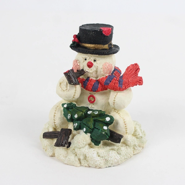 Unbranded Snowman Figurine with Pipe, Axe & Christmas Tree Christmas Decor