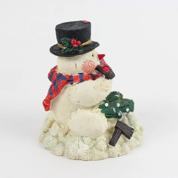 Unbranded Snowman Figurine with Pipe, Axe & Christmas Tree Christmas Decor