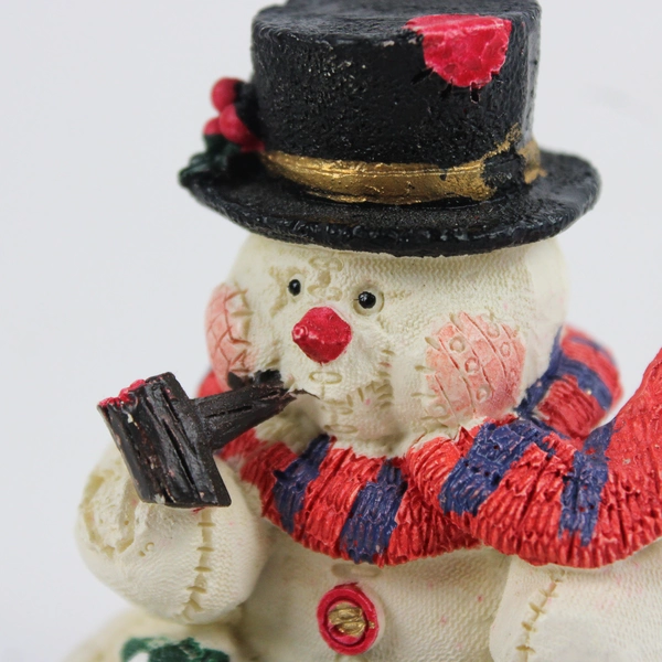 Unbranded Snowman Figurine with Pipe, Axe & Christmas Tree Christmas Decor