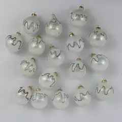  17 White Glitter Christmas Ball Ornaments 2.5 inch W/Gold And Silver Zigzag
