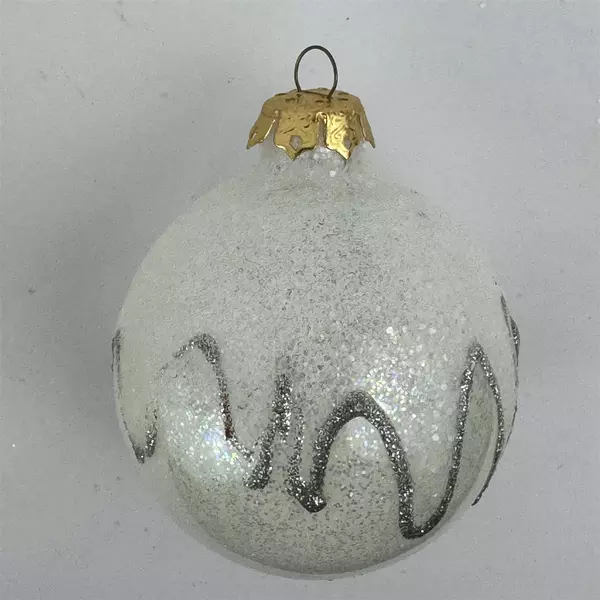  17 White Glitter Christmas Ball Ornaments 2.5 inch W/Gold And Silver Zigzag