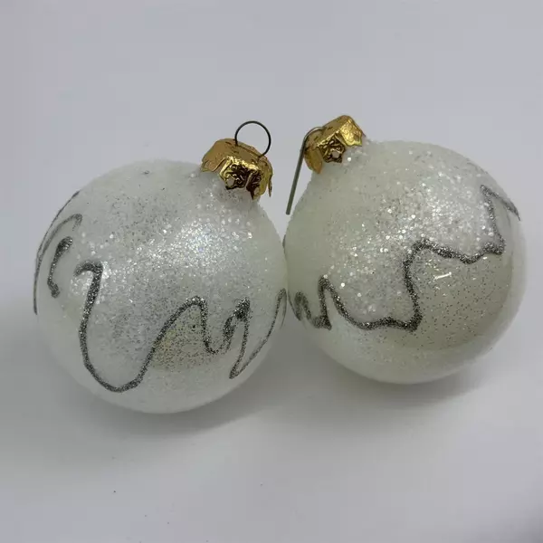  17 White Glitter Christmas Ball Ornaments 2.5 inch W/Gold And Silver Zigzag