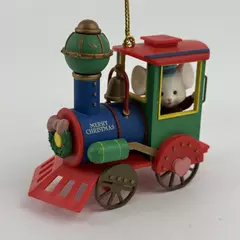 1992 Lustre Fame Mouse On Locomotive Train Christmas Ornament Merry Christmas