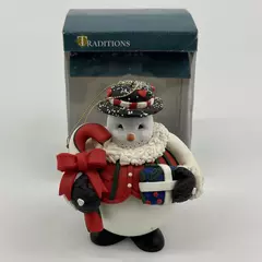 Traditions Snowman w/ Candy Cane And Gift Christmas Ornament in Box