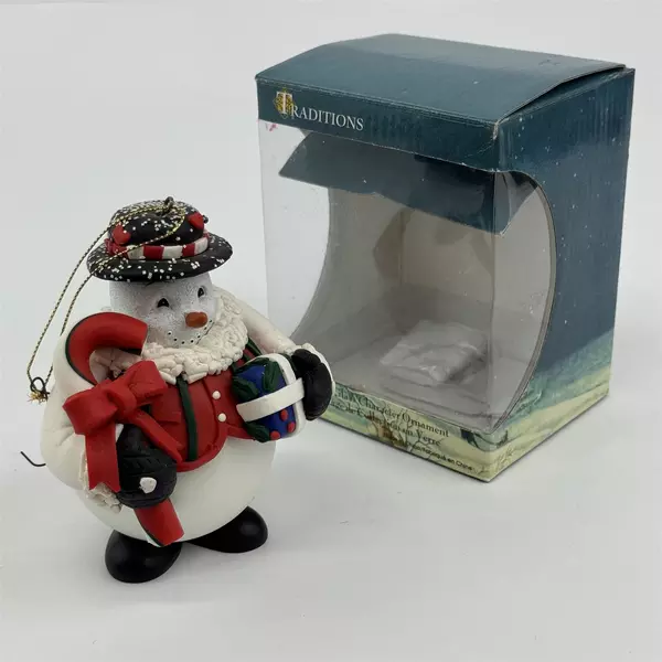 Traditions Snowman w/ Candy Cane And Gift Christmas Ornament in Box