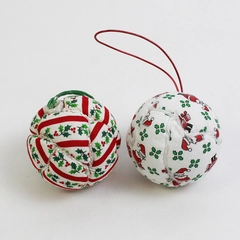 Hand Crafted Quilted Fabric Ball Christmas Tree Ornaments 2 Patchwork Handmade