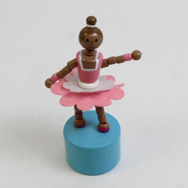 Vintage Ballerina Pink Dress Wooden Push Up Puppet Toy