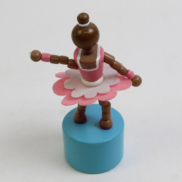 Vintage Ballerina Pink Dress Wooden Push Up Puppet Toy