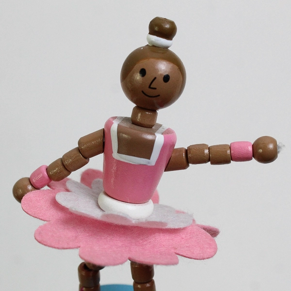 Vintage Ballerina Pink Dress Wooden Push Up Puppet Toy