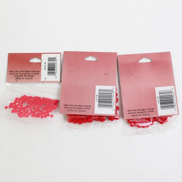 Vintage Darice Red Pom-Poms Green 3mm 5mm 7mm 300 Pieces Total