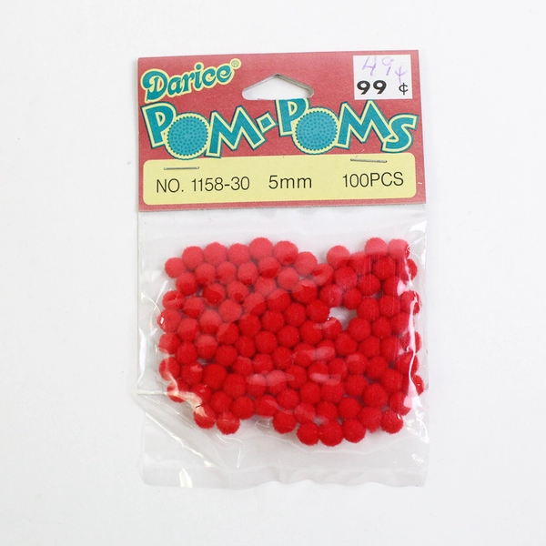 Vintage Darice Red Pom-Poms Green 3mm 5mm 7mm 300 Pieces Total