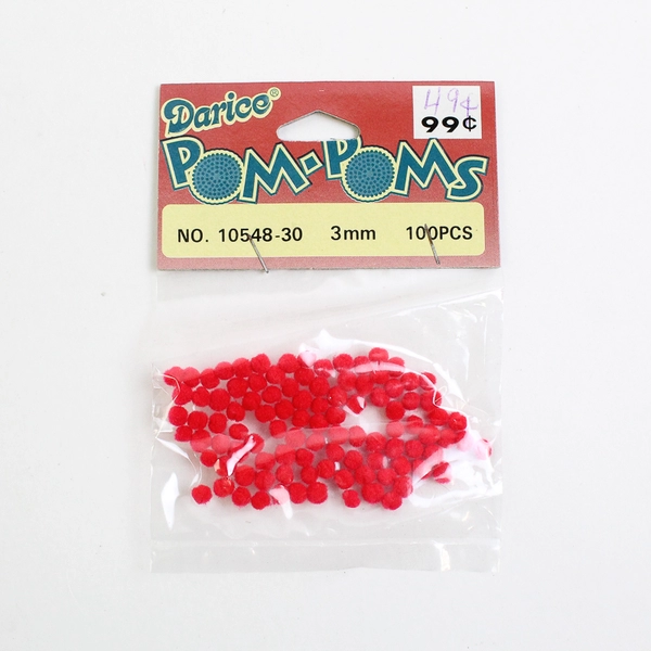 Vintage Darice Red Pom-Poms Green 3mm 5mm 7mm 300 Pieces Total