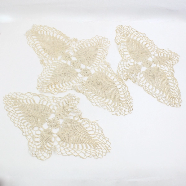 Lot of 3 Vintage Hand Crocheted Table Doilies 1 - 20" x 12" and 2 - 15" x 10"