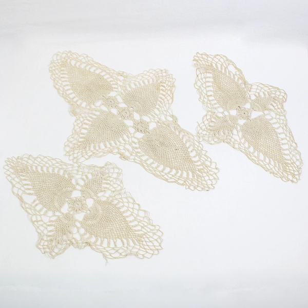 Lot of 3 Vintage Hand Crocheted Table Doilies 1 - 20" x 12" and 2 - 15" x 10"