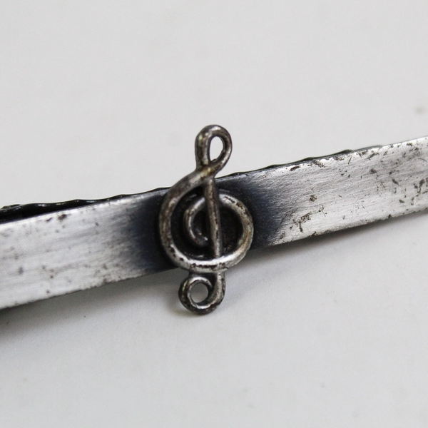Vintage Silver-Tone Music Note Treble Clef Symbol 1 Tie Bar Clip Clasp 