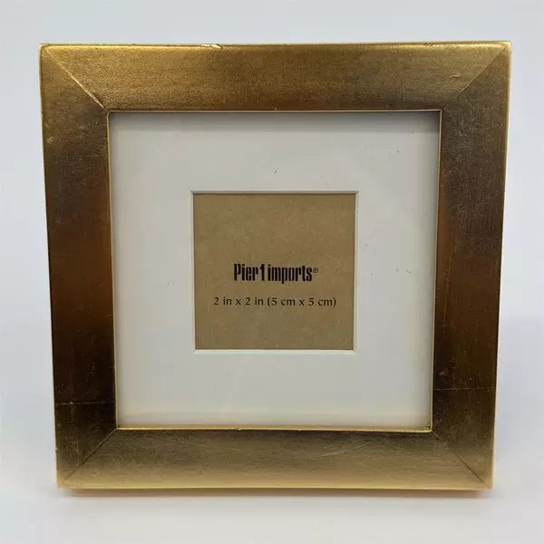 Pier 1 Gold Wood Picture Frame Photo For 2" X 2" Photos 5" x 5" Frame