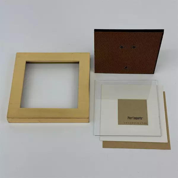 Pier 1 Gold Wood Picture Frame Photo For 2" X 2" Photos 5" x 5" Frame