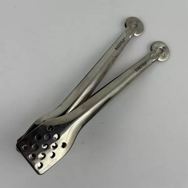 Lot of 2 Norpro Stainless Steel Serving Tongs with Straining Holes